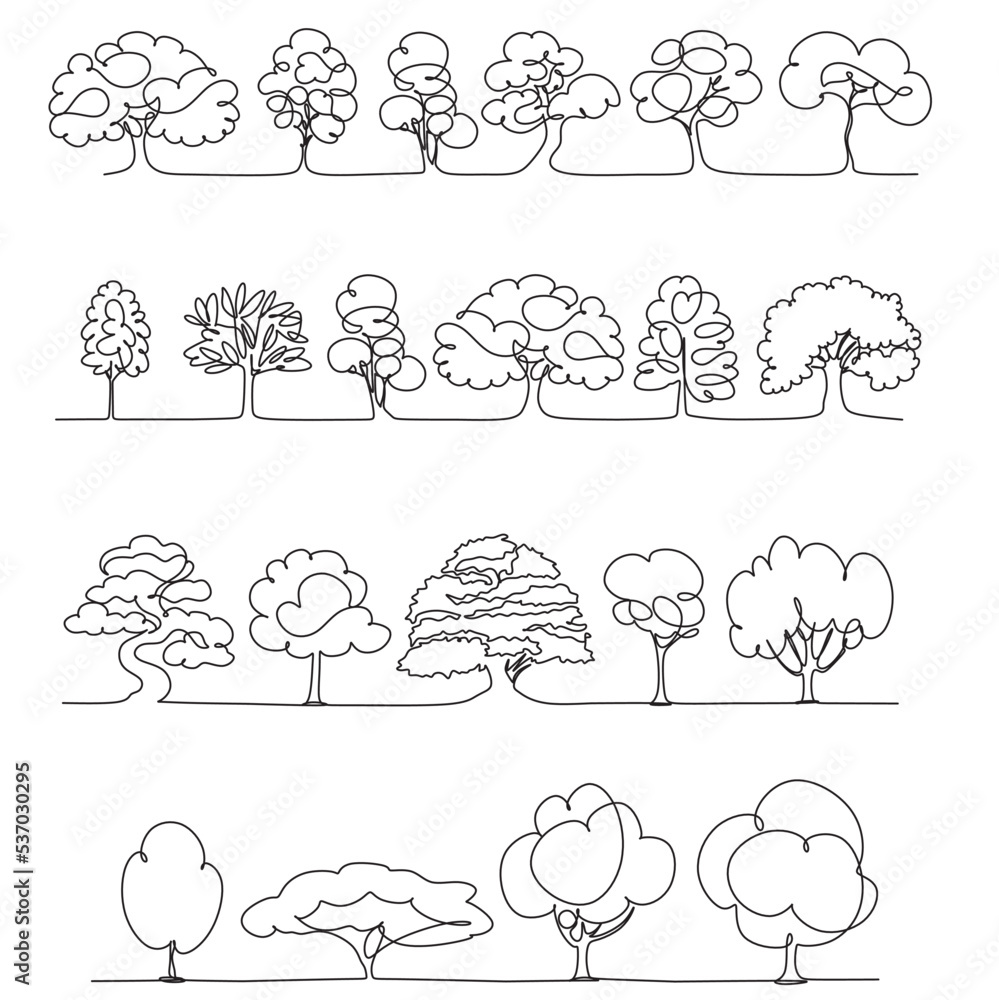 Wall mural tree vector line drawing image.