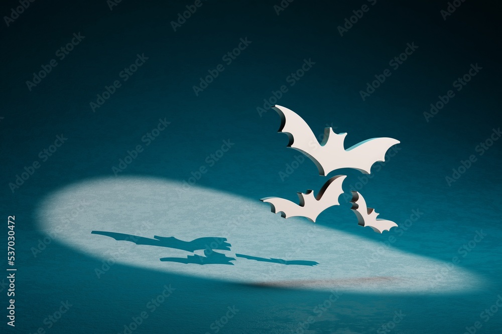 Aufkleber beautiful abstract illustrations halloween bats symbol icon on a dark blue background. 3d rendering 