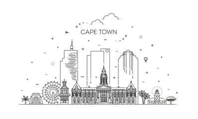Cape Town, architecture line skyline illustration - obrazy, fototapety, plakaty