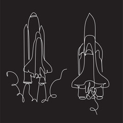 Doodle space illustration in childish style. Set of cosmos vector elements such as rocket, astronaut, stars, asteroids, ufo. Sketch icons of various astronomy objects. Design clipart. Black line print