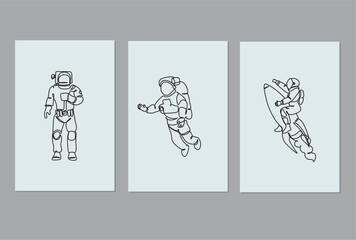 Astronaut catching star logo. Continuous one line drawing. Vector illustration