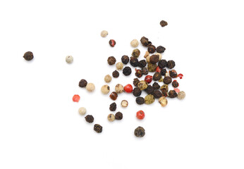 Black peppercorns, isolated on white background 