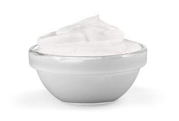 close up of a white beauty cream or yogurt on white background with clipping path