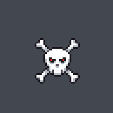 Crossed Skull Head In Pixel Art Style