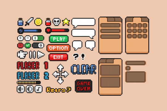 simple game ui collection set in pixel art style