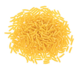 Spiral pasta isolated on white background. texture closeup