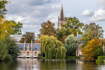 Fototapeta premium Long exposure in Minnewater park, Brugge, Belgium