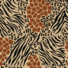 Animal texture zebra leopard giraffe seamless fashion print, modern illustration for textile