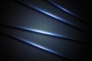 Abstract blue light slash triangle on black with hexagon mesh design modern luxury futuristic technology background vector illustration.