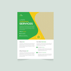 Lawn gardening services flyer design template, landscaping and gardening lawn care service flyer