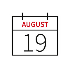 Calendar with date 19 august, line icon month name and date. Flat vector illustration for UI graphic design.