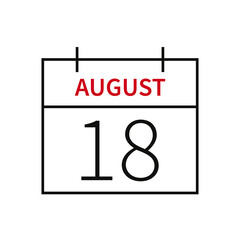 Calendar with date 18 august, line icon month name and date. Flat vector illustration for UI graphic design.