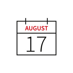 Calendar with date 17 august, line icon month name and date. Flat vector illustration for UI graphic design.