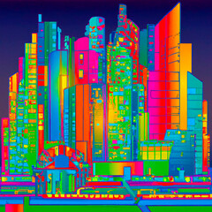 city vector and neon light