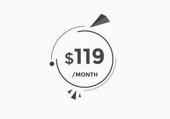 119 dollar price tag. Price $119 USD dollar only Sticker sale promotion Design. shop now button for Business or shopping promotion
