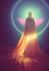 Woman wearing hijab with angel wings 3d illustrated 
