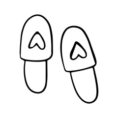 Homemade doodle slippers with a heart on a white background. Vector illustration