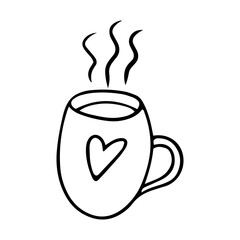 Doodle cup of tea with a heart on a white background. Vector illustration
