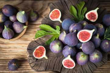 Fresh ripe figs on the wooden table