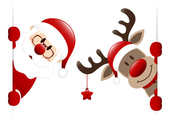 Weihnachtsmann Und Rentier Mit Stern Banner Innen - 537036011