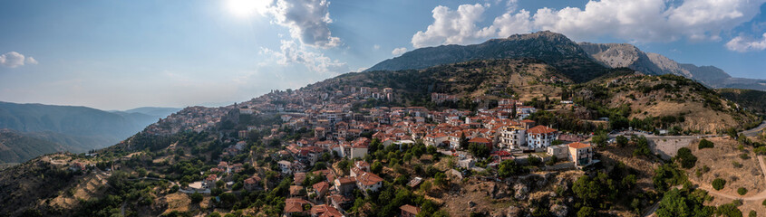 Fototapeta na wymiar Arachova Greece mountain town aerial panorama, Boeotia. Tourist resort