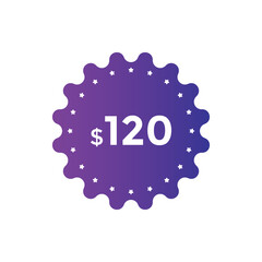 120 dollar price tag. Price $120 USD dollar only Sticker sale promotion Design. shop now button for Business or shopping promotion
