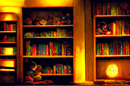 The child read in the library
