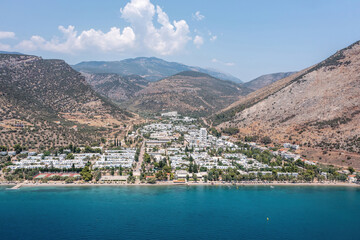 Fototapeta na wymiar Greece, Aspra Spitia Village in Boeotia aerial panoramic drone view.