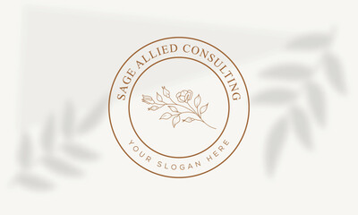 Botanical Floral element Hand Drawn Logo with Wild Flower and Leaves. Logo for spa and beauty salon, boutique, organic shop, weddings, floral design, interior, photography, and cosmetics.