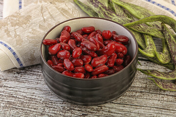 Baked red canned bean in the bowl