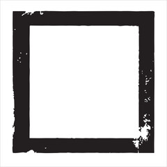 A black grunge square frame. Rough painting texture on a white isolated background. Rectangle shape vector. Graphic design decoration illustration. A sign with damaged stain. Abstract outline ink. 