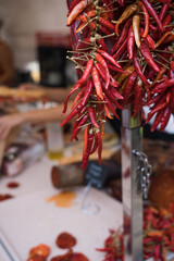Red pepper typical product of majorca, Spain in a street store