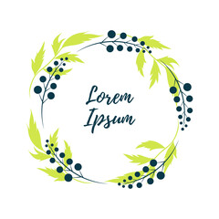 Floral minimalistic frame for text, vector graphics. Hand drawn wreath, branches with leaves and berries. For branding and business identity, social media clipart. Simple illustration, isolated object