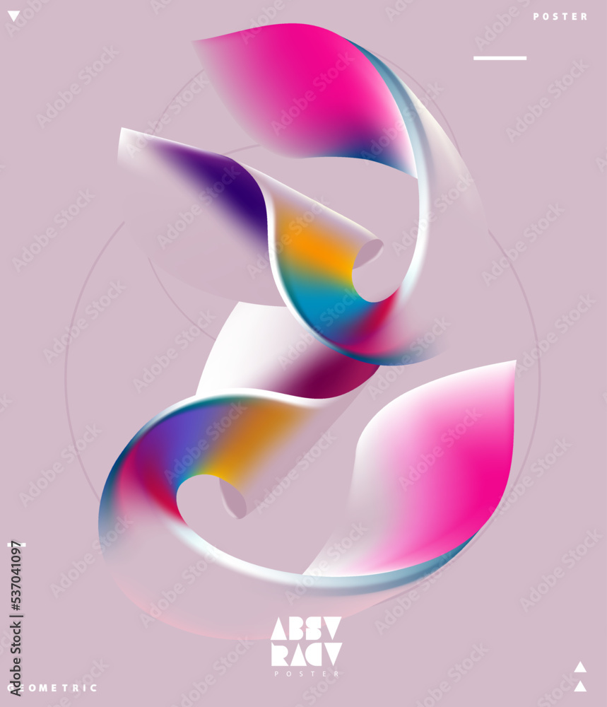 Fototapete abstract poster design with liquid geometric shapes. 3d iridescent twisted line. vector template for