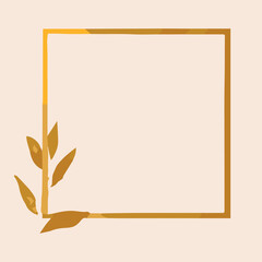 Luxury golden frame. Square shape with ornaments and decoration. Minimal clean vector design with gold colors. Jewelery, card, fashion design template. Beautiful rich texture. 