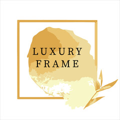 Luxury golden frame. Square shape with ornaments and decoration. Minimal clean vector design with gold colors. Jewelery, card, fashion design template. Beautiful rich texture. 