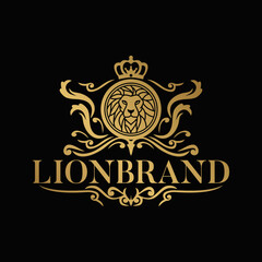 Luxury Golden Royal Lion King logo design vector illustration
