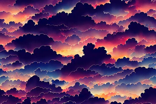 watercolor paper texture background, colorful sunset or Easter sunrise sky, blue clouds textured grunge pattern