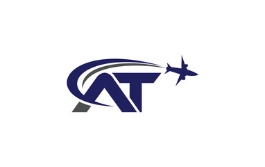 Naklejka premium Tour and travel agency logo vector download airline and aviation logo design vector extra bold letter AT