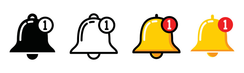 Notification bell icon vector set. Alarm, notice, and incoming inbox message. New message sign. Alarm clock, and smartphone application alert symbol illustration. Social media sign. Ringing bells icon