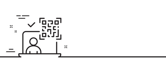 Qr code line icon. Scan barcode sign. Online identification symbol. Minimal line illustration background. Qr code line icon pattern banner. White web template concept. Vector