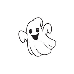 Cartoon happy ghost flies on white background,icon.Halloween holiday symbol. Vector illustration