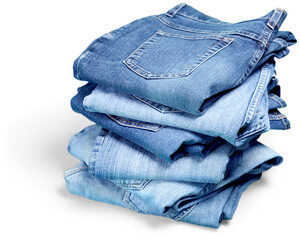 Stack of jeans isolated on white background