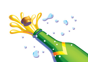Champagne, illustration, isolated on white background