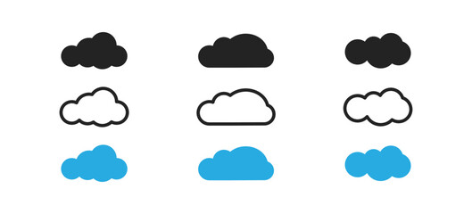 Cloud icon. Flat design. Blue sky, blue clouds. Concept of firmament. Overcast. Sign of heaven. Weather, spring, summer season symbol.