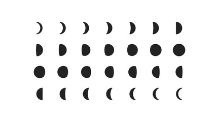 Moon cycle icon set. Flat design. Concept of lunar calendar. Satelite, crescent sign. Moonlight symbol. - obrazy, fototapety, plakaty