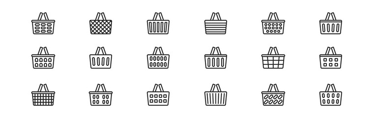 Different shopping basket icon set. Concept of purchasing.  Buy, sale, market signs. Supermarket symbol.