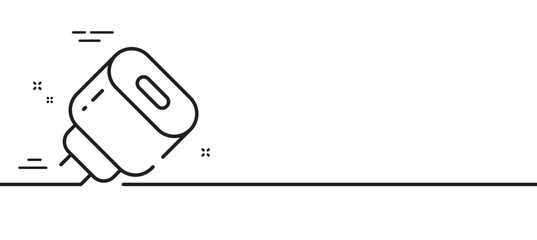 Charging adapter line icon. Mobile accessories sign. Charging plug symbol. Minimal line illustration background. Charging adapter line icon pattern banner. White web template concept. Vector