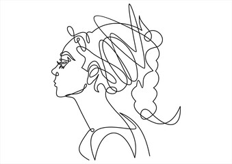 Continuous one line drawing. Abstract portrait of romantic woman face. 