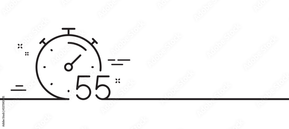 Poster timer 55 minutes line icon. stopwatch time sign. countdown clock symbol. minimal line illustration b